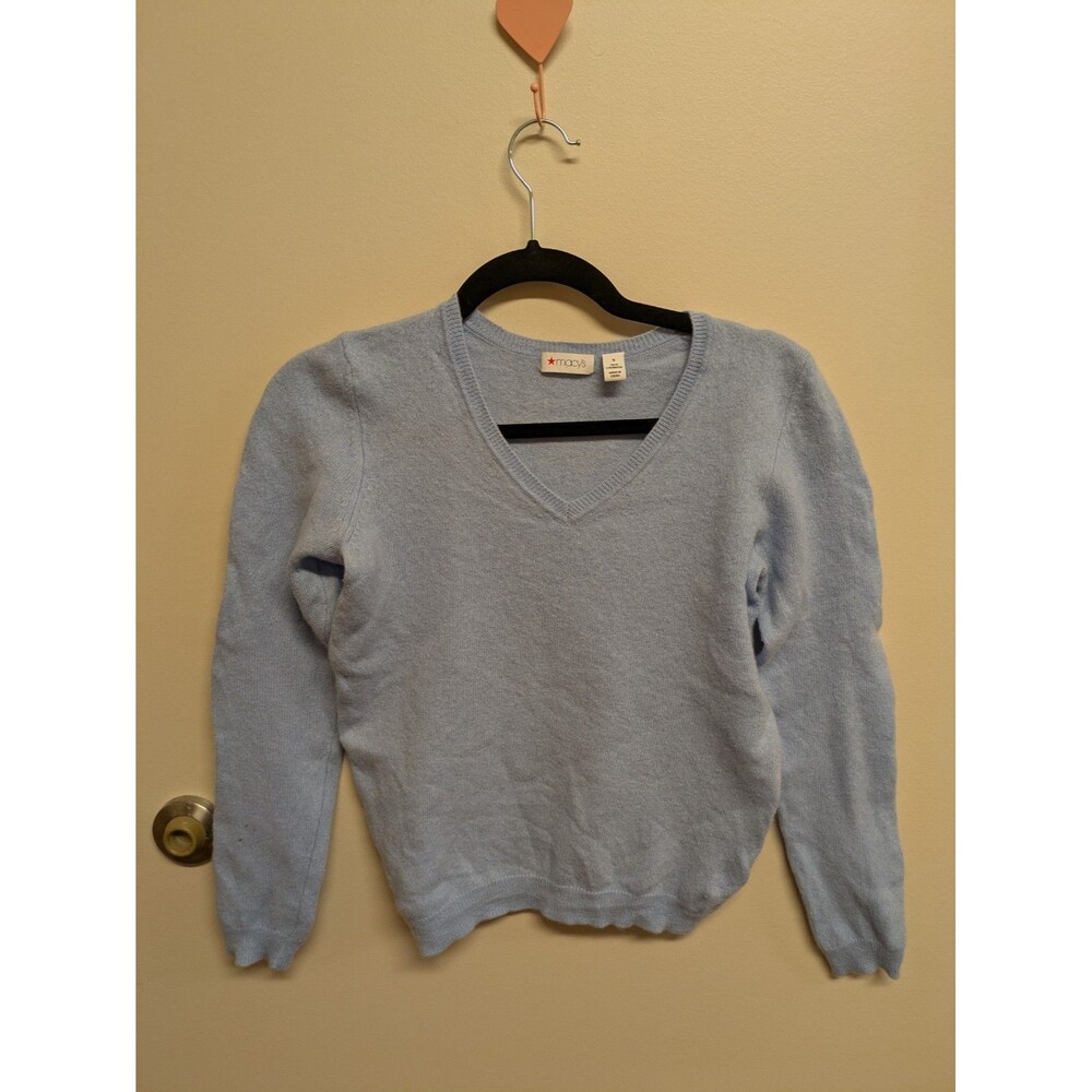 Macy's Size Small Cashmere Sweater Light Blue V Neck